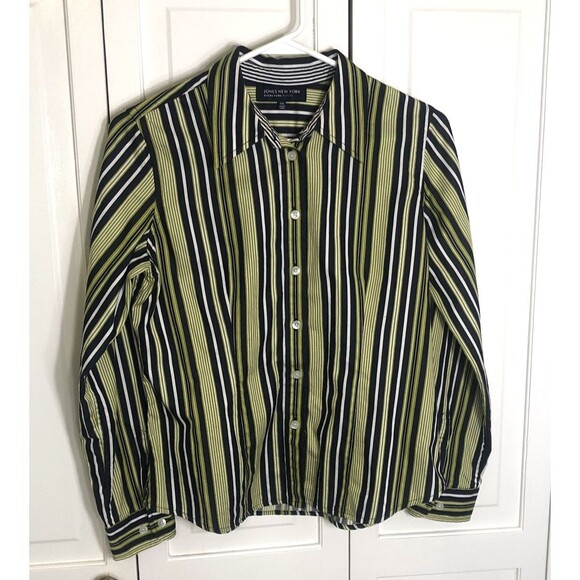 Jones New York Tops - Jones New York Signature Blouse Petite Medium 100% Cotton Striped Button Up Top